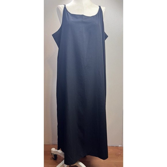 Eileen Fisher Cami Midi Dress Women's XL Black Sandwashed Tencel‎ Sleeveless NWT - Picture 1 of 11
